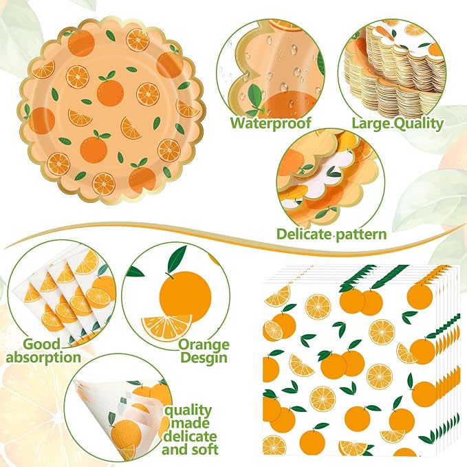 Funnymoom 400 Pcs Orange Party Supplies for 50 Guest Cutie Is on The Way Disposable Plates Napkin Cup Spoon Fork Knives for Tangerine Summer Outdoor Picnic Birthday Baby Shower Party Supplies
