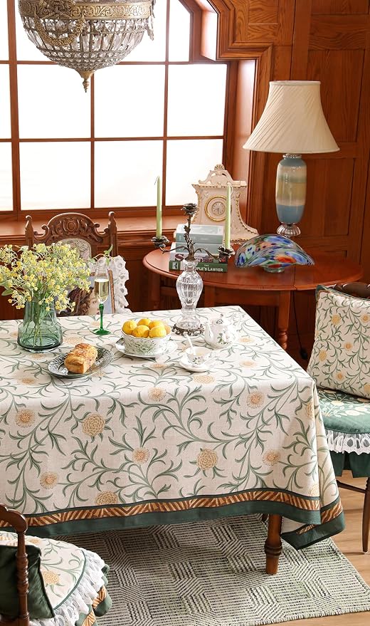 patdrea Vintage French Linen Tablecloth,Square,55"x55"-Botticelli | Elegant Table Cloth for Square Table,Sage Green Floral Vine Patterned,for Dining Room Tea Party Thanksgiving