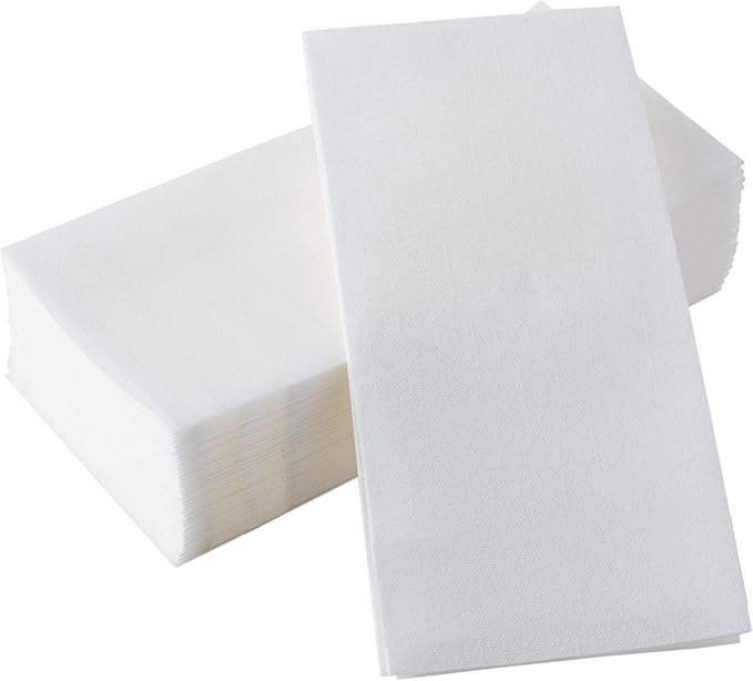 300-Pack BloominGoods Disposable Bathroom Napkins | Single-Use Classic Lite Linen-Feel Guest Towels, Made in USA | Cloth-Like Hand Towels, White, 12" x 17"