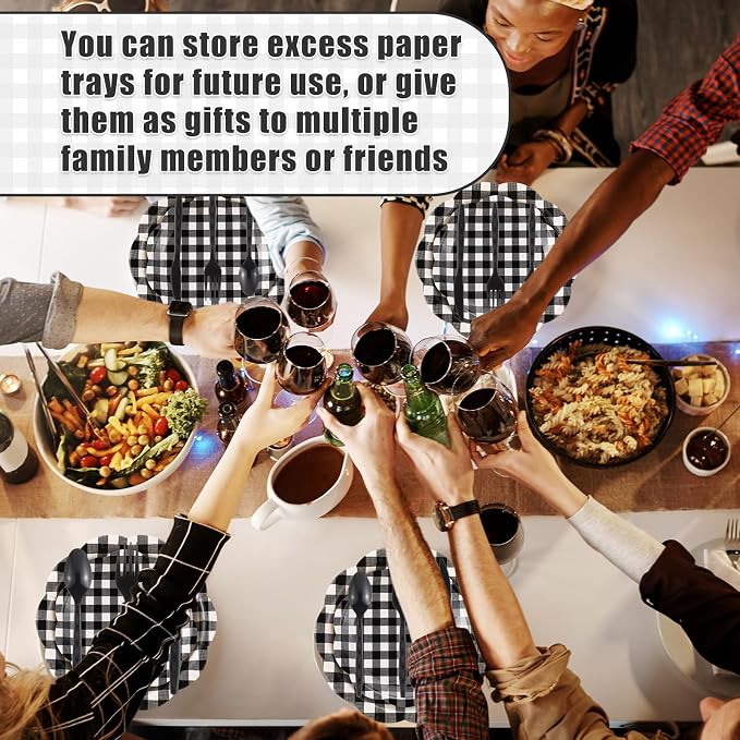 Funnymoom 400 Pcs Gingham Party Supplies for 50 Guests Black and White Paper Plates and Napkins Knives Spoon Fork Cup Disposable Checkered Dinner Party Set Cutlery for Baby Shower Wedding Favor