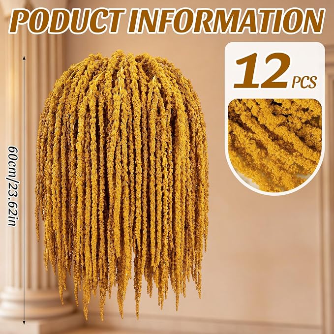 Suncalla 12 Pcs Yellow Spring Natural Dried Amaranthus Hanging Flowers Amaranthus Artificial Flowers for Wedding Arch Bouquet Floral Garland Wall Home Decoration (23 Inch)