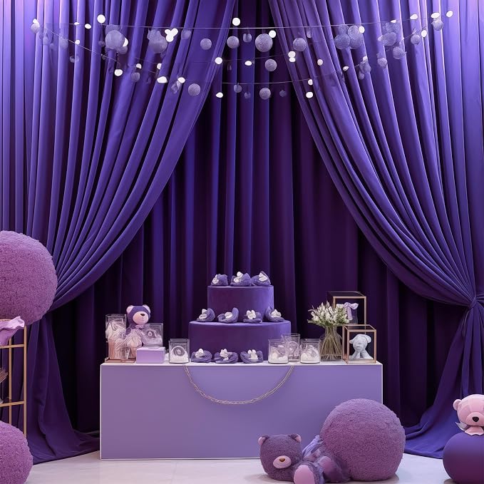 Purple Backdrop Curtains 4 Panels - Wrinkle-Free Polyester Photography Drapes for Baby Shower & Birthday Party - 16 X 10FT