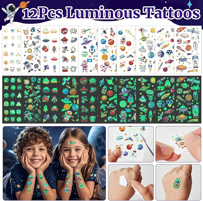 SNLN Outer Space Party Favors Birthday Supplies Non-Woven Gift Bag Stress Ball Spaceship Toy Astronaut Eraser Silicone Bracelet Keychain Tattoo Sticker Galaxy Space Goodie Bags Party Decoration