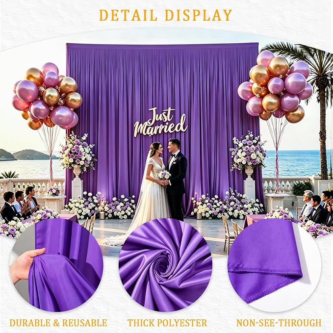 Gallety Lavender Backdrop Curtain for Wedding, Polyester Photography Backdrop Drapes - 30FT x 10FT Wedding Backdrop with Rod Pockets for Children's Party,Birthday,Event,Graduation Party Decorations