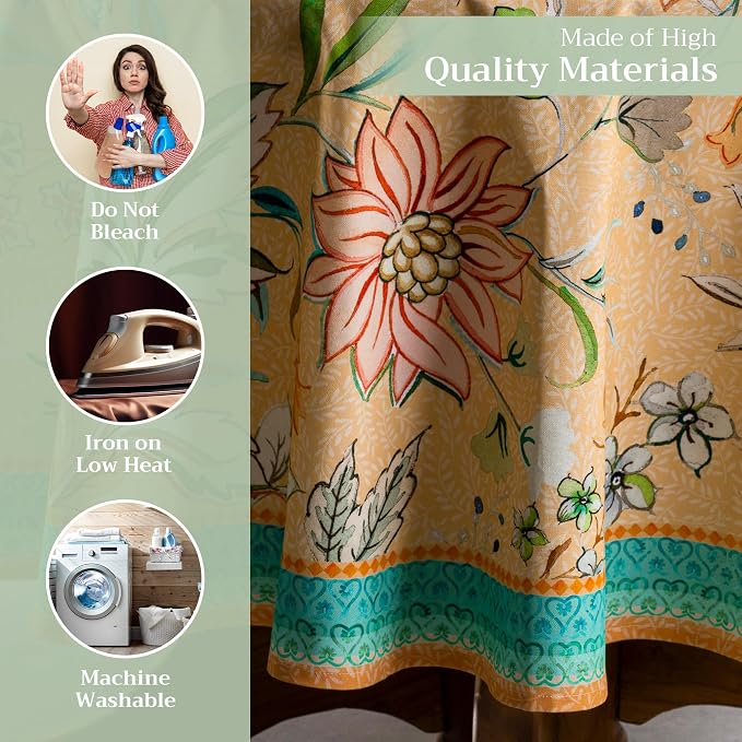 Maison d' Hermine Table Cloth Round Table 100% Cotton 69 Round Inches Tablecloth Reusable Decorative for Dining Kitchen Room Farmhouse Party Home Hotel Restaurant Spring Summer - Luxury Loft - Peach