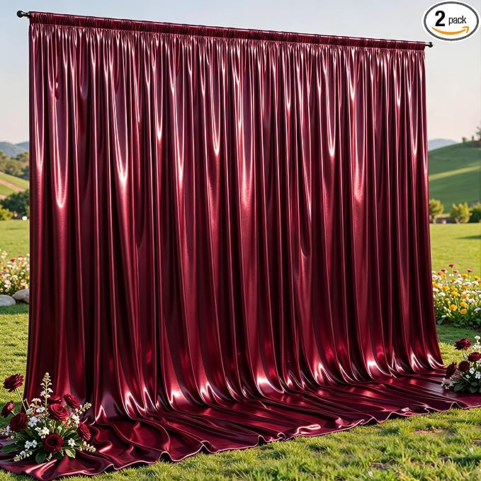 Burgundy Glitter Backdrop Curtains - 10x12FT Satin Photo Backdrop, Wrinkle-Free Shimmer Back Drop Cloth Shiny Drapes for Photobooth Wedding Birthday Parties Photoshoot Background Decorations