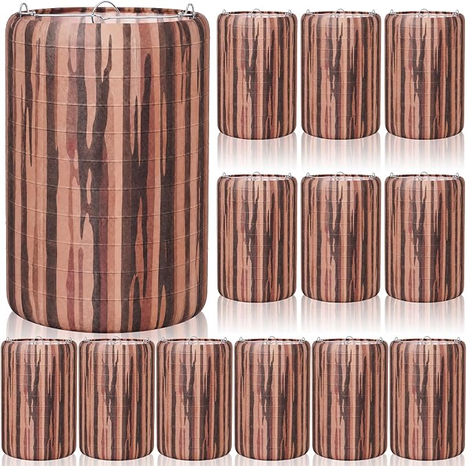 Zhengmy 12 Pack Paper Lanterns Woodland Hanging Paper Lantern Decorations Grain Foldable Party Decor for Camping Theme Baby Shower Birthday Wedding Classroom (Wood Stump)