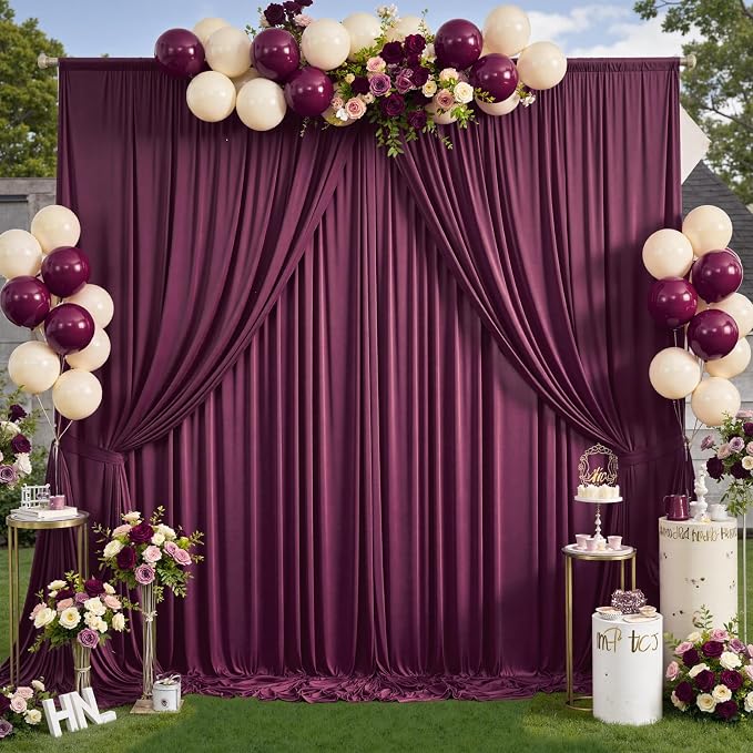 20ft×12ft Burgundy Backdrop Curtains for Wedding Parties, 4 Panels Wrinkle Free Polyester Photo Backdrop Drapes Back Drop Cloth for Birthday Photography Background