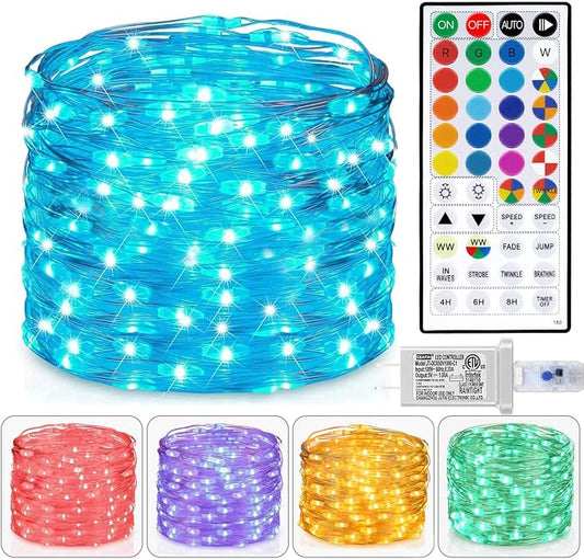 Fairy Lights USB Plug in 33ft 100LEDs with Remote, Warm White 20 Color Changing Light Twinkle Firefly String Lights for Bedroom Party Wedding Christmas Tapestry, Multicolor Colors (USB&Plug)