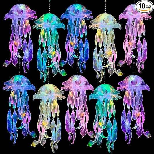 Jellyfish Decor - 10 Pcs Light Up Jellyfish Lanterns, Hanging Jelly Fish Decorations for Mermaid Birthday Decorations & Under The Sea Party Decorations, Ocean Themed Supplies Gifts