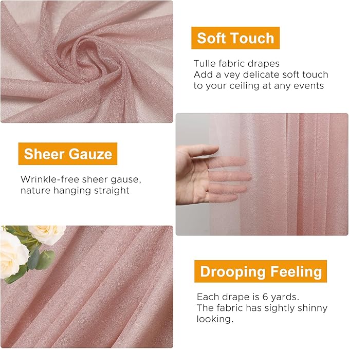 Wedding Arch Draping Fabric 2 Panels 28.7" x 20FT Dusty Rose Sheer Chiffon Backdrop Drapes for Wedding Ceremony Birthday Party Bridal Shower Outdoor Decoration