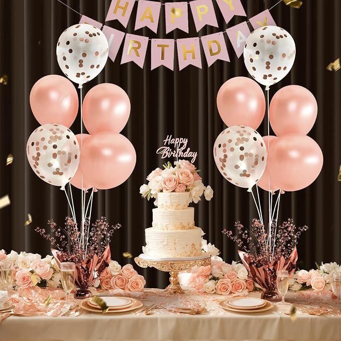 6 Set Rose Gold Christmas Table Balloons Foil Spray Table Centerpiece with Rose Gold and Confetti Balloons Stand Kit for Birthday Party Baby Shower Wedding Bridal Shower Prom Cake Table Decorations