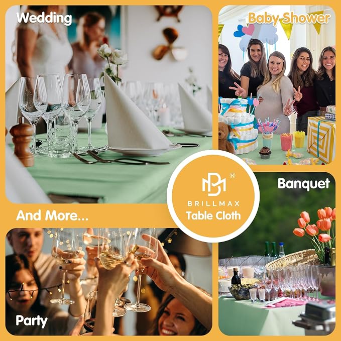 BRILLMAX 10 Pack Sage Green Tablecloths 70 x 120 Inch for 6ft & 8ft Rectangle Tables - 150 GSM Polyester Fabric, Universal Fit, Water, Stain & Wrinkle Resistant Cloth Cover for Wedding Banquet
