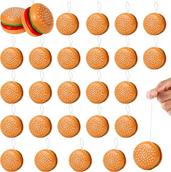KatchOn, Hamburger Yoyo Toys for Kids - Pack of 24 | Plastic Burger Yo-yos, Yoyo Bulk, Halloween Party Favors for Kids 8-12, Classroom Prizes, Pinata Return Gifts | Thanksgiving Goodie Bags Stuffers