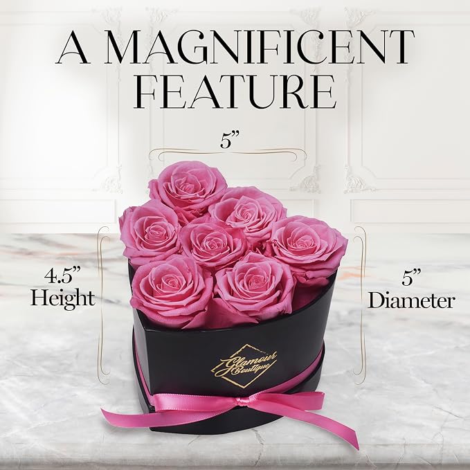 GLAMOUR BOUTIQUE 7 Flower Forever Heart Shape Box, Mothers Day Gift For Mom, Eternal Preserved Roses Gift for Her, Flowers bouquet, For Birthday, Anniversary, Girlfriend - Pink