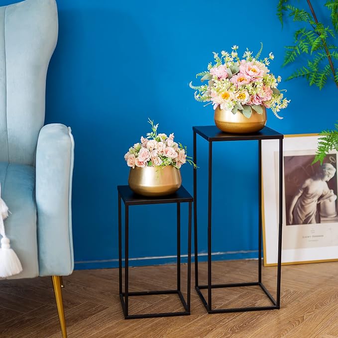 Black Tall Plant Stand: 23.6in, With Metal Panel, Packs of 10 | Columnar Cube Shape, Easy to Assembly, Flowers Cakes Drinks Display Table Centerpieces for Wedding Party Event