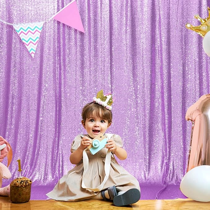 SquarePie 6x8ft Lavender Sequin Backdrop for Photography, Satin-Backed Real Sequin Curtain, Enhanced Coverage Shimmering Background with 4" Rod Pocket for Wedding, Birthday, Party Decor, 1 Panel