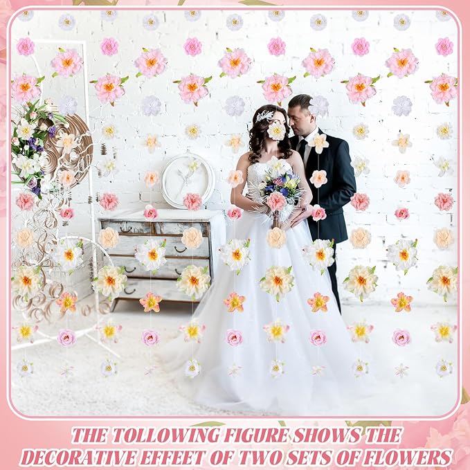 12 Pcs 79.2 ft Artificial Flower Garland Hanging Decorations Fake Floating Floral Garlands Dangling Flower Decorations for Party Background with Hooks for Birthday Home Garden(Cute Style)