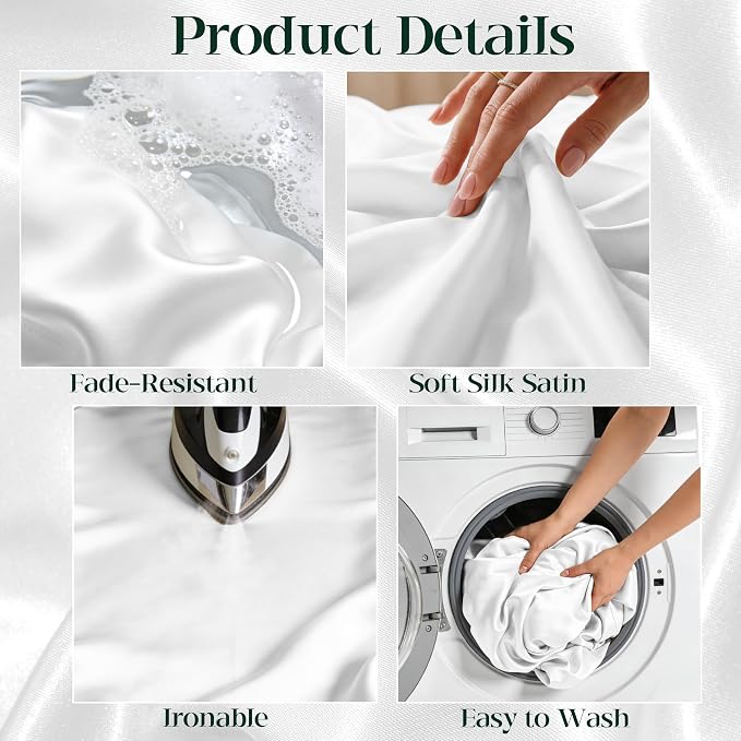 1 Pack White Satin Tablecloth 58 x 102 Inches, Rectangular Satin Table Cloths for Wedding Reception, Birthday Party, Graduation & Holiday Banquet Tables