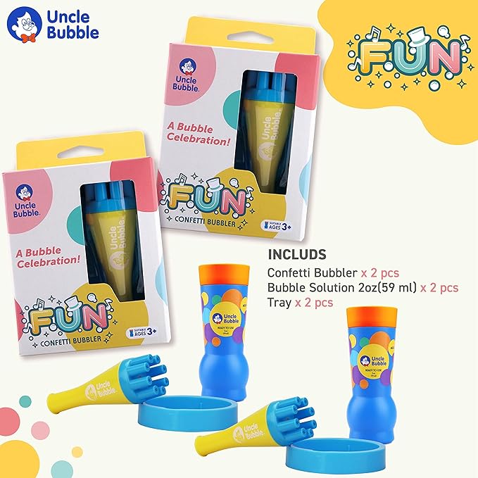 Uncle Bubble Mini Bubble Blower - Non Toxic Plastic Confetti Bubbler, Fun Summer Toys for Kids, Girls and Boys, Blow Thousands of Mini Bubbles in One Breath