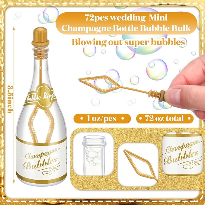 Shappy 100 Pcs Wedding Bubble Bulk Wedding Party Favors Bubble Wand for Guests Send Off for Bridal Shower Anniversaries Celebration Goody Bag Stuffers Filler(72 Pcs,Champagne)