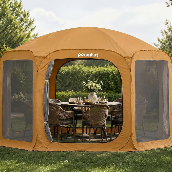 Porayhut Pop up Screen House Tent 12x12FT Sun Shelter with Breathable Mesh Doors,Portable Camping Tent Without Waterproof Floor,Screen Canopy Outdoor for Family Friends Party in Backyard,Park