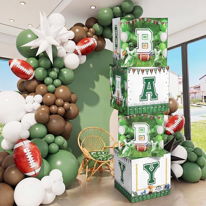 AmazingSpark 4 Pcs Football Touch Down It's a Boy Baby Shower Boxes with Letters Candy Box Decor with Letters Blocks Newborn Birthday Shower Centerpiece for Party Backdrop