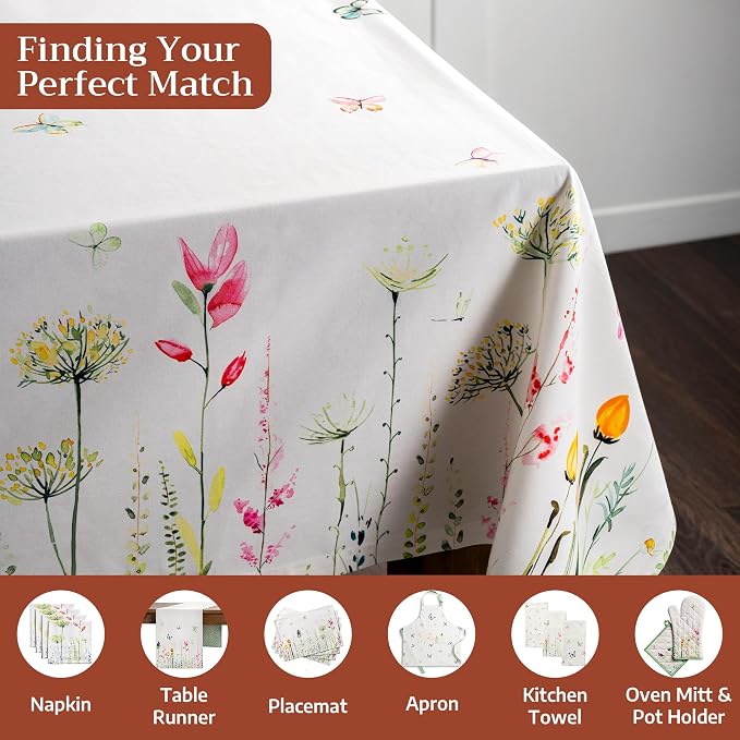Maison d' Hermine Table Cloth Rectangle Table 100% Cotton 60 x 108 Inches Tablecloth Reusable Decorative for Dining Kitchen Room Farmhouse Party Home Hotel Restaurant Spring Summer - Botanical Fresh