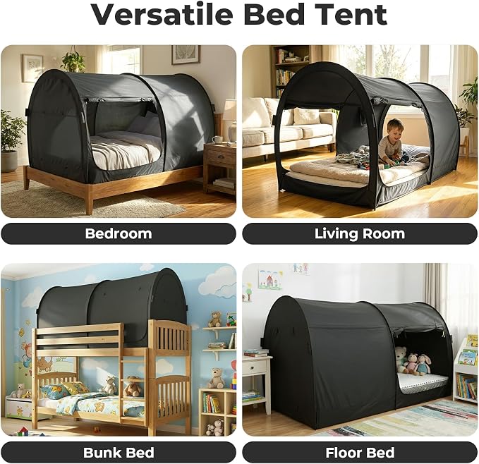 LEEDOR® Bed Tent Dream Tent Bed Canopy Shelter Cabin Sleeping Tent Indoor Pop Up Privacy Warm Breathable Mosquito Mesh Twin/Full/Queen for Kids and Adult (Mattress Not Included)
