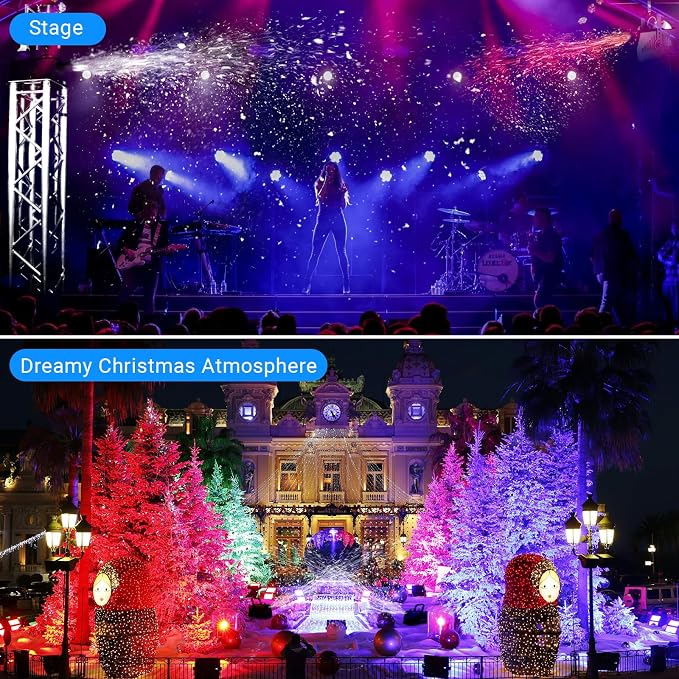 1500W Snow Machine: 9 LEDs Light - Wired & Wireless Remote Control- 7 Color Lights Effect - Snowflake Maker for Outdoor Party Wedding Stage Backyard Events