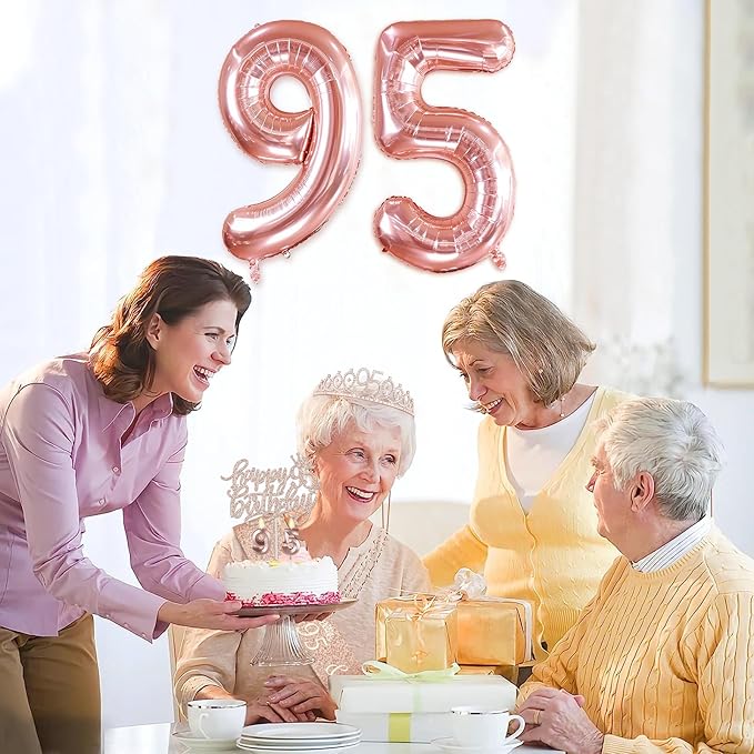 95th Birthday Party Decorations for Women, Including 95th Birthday Sash and Crown, Cake Topper and Candles, Number Balloons, 95 Year Old Decorations Gifts Idea
