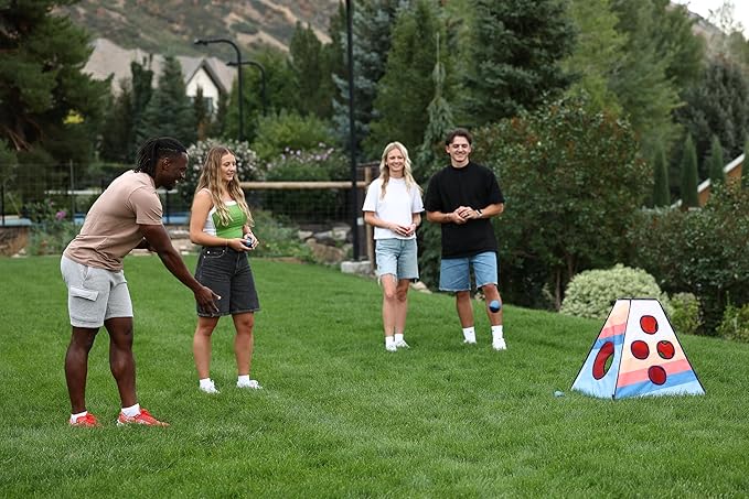 360° Portable Outdoor Toss Game, 4 Sided Folding Tower with 8 Bean Bags & Carry Case, Family Friendly Lawn Game for Beach, Tailgating & Backyard Fun - Ages 8+, 2-4 Players