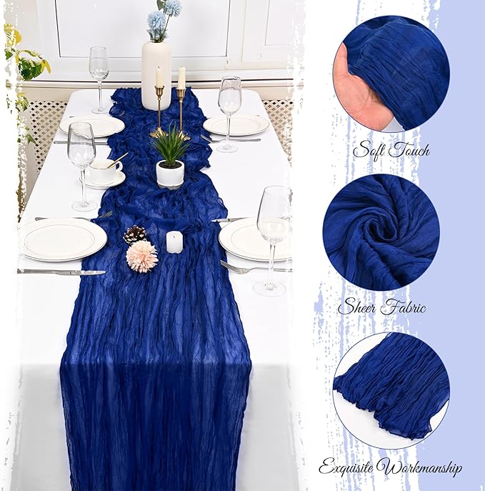 25 Pack Royal Blue Cheesecloth Table Runner 17 x 108 Inch Fall Thanksgiving Boho Rustic Farmhouse Gauze Cheese Cloth Runner for Wedding Party Baby Shower Home Decor Holiday Decorations
