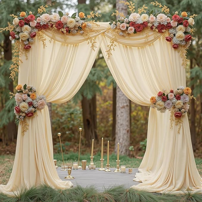 10ft x 10ft Champagne Backdrop Curtains, Wrinkle-Free Sheer Chiffon Fabric Photo Backdrop Drapes for Wedding Arch Party Ceremony Stage Photography Decorations