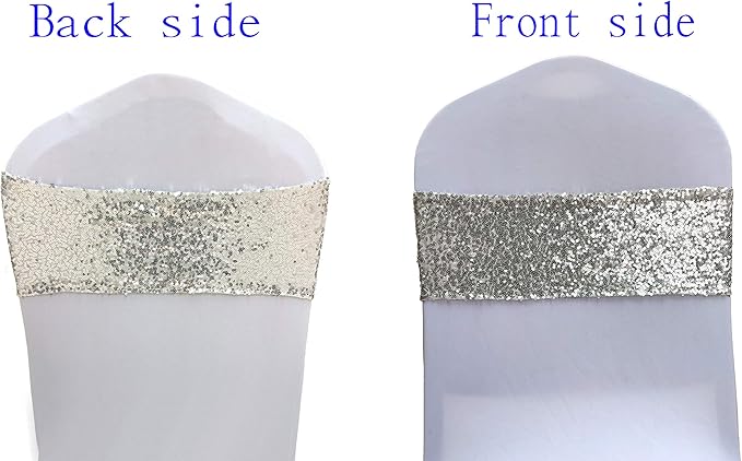 High Elastic Sequin Chair Sashes Bands for Wedding Party Decoration Soft Sashes, Shining Sequin Chair Bows for Party Decoration Home (50PCS, Silver1)
