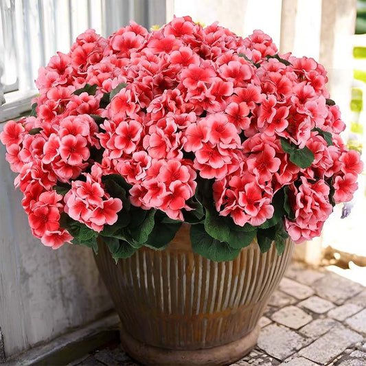 Hananona 12 Pcs Artificial Geranium Flowers for Outdoors Geranium Silk Flowers Outdoor UV Resistant Garden Plants Faux Flowers for Home Kitchen Table Centerpieces Decor (12, Peach)
