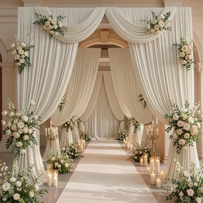 40ftx10ft Wrinkle Free Beige Backdrop Curtains for Parties, 8 Panels 5x10ft Silky Polyester Photo Backdrop Drapes Back Drop Cloth Drapery for Wedding Birthday Photography Background