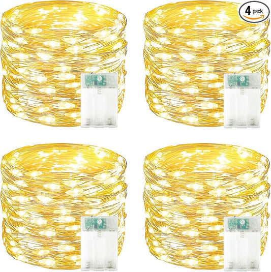 4 Pack 60 LED Fairy Lights Battery Operated with Timer, 20FT Waterproof String Lights Indoor Outdoor, Cuttable Battery Light for Home Bedroom Wedding DIY Centerpiece Christmas Decorations (Warm White)