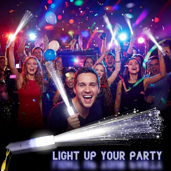 Jecery 144 Pieces White Fiber Optic Wands Bulk LED Wedding Sparklers Send off Light up Wand Sticks with 3 Modes Flashing for Bridal Shower Reception Birthday Glow in the Dark Party Favors Supplies