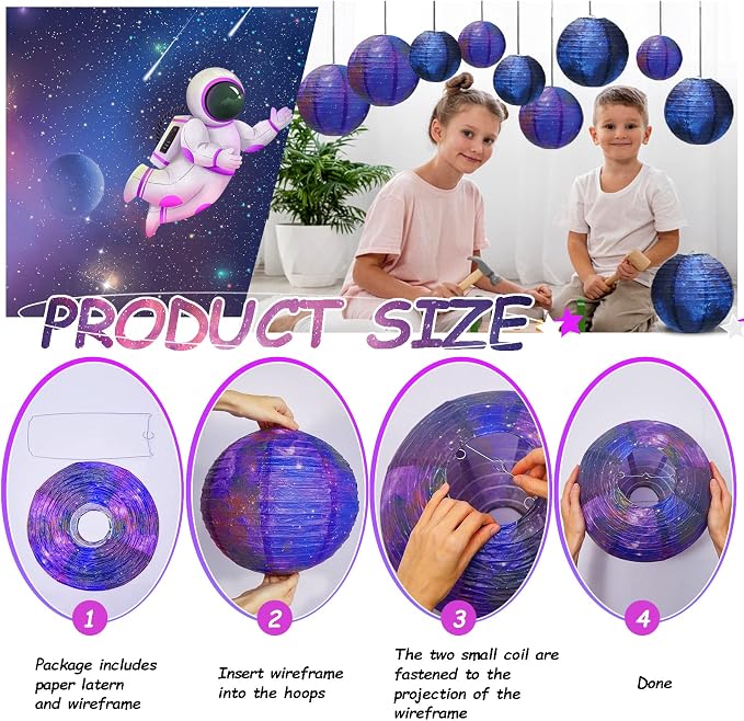 Galaxy Print Paper Lanterns 10PCS Hanging Planets Lantern Out of This World Space Lanterns Chinese Japanese Lanterns for Kids Outer Space Theme Ceiling Decor Party Supplies Home Birthday Decorations