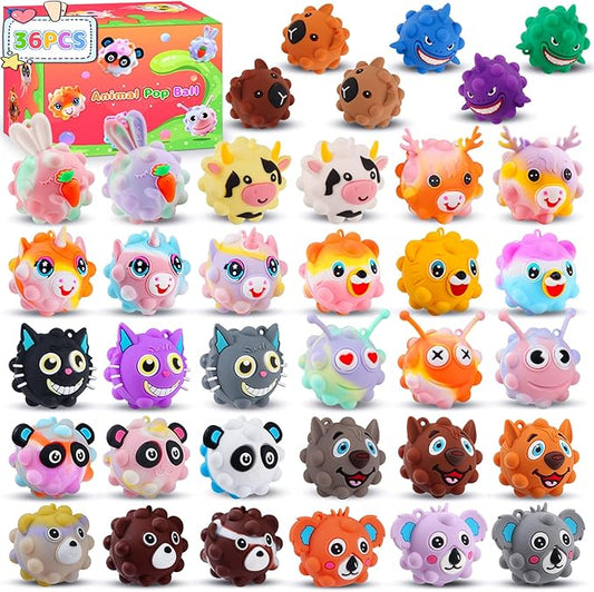 KissFree 36 PACK Animal Pop Balls Party Favors for Kids, 3D Pop Fidget Balls Toys Bulk, Gifts for Boys & Girls, Goodie Bag Stuffers, Pinata Stuffers, Treasure Box Toys, Prizes for Kids