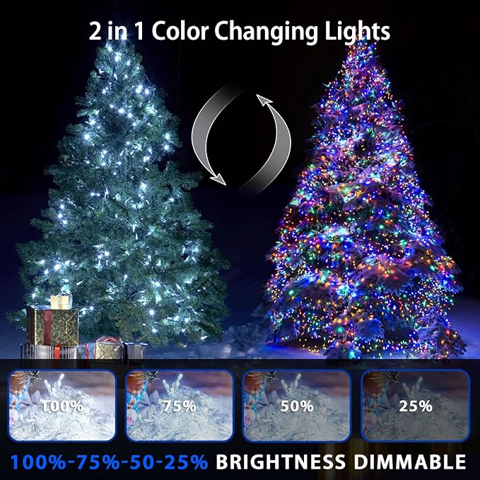 JMEXSUSS 200LED 66Ft Connectable Christmas Lights Indoor Outdoor Clear Wire | White to Multicolor String Lights | Twinkle Fairy Light Plug in for Bedroom Classroom Wedding Tree Patio Xmas Decor