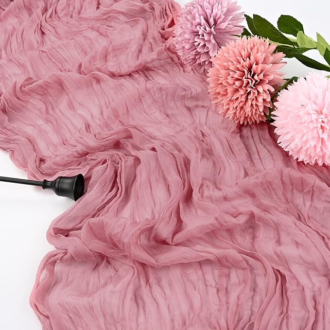 10 Pcs Dusty Rose Cheesecloth Table Runner 10FT, Gauze Table Runner for Wedding Reception Sheer Bridal Shower Birthday Party Boho Table Decoration, Rustic Romantic Wedding Runner