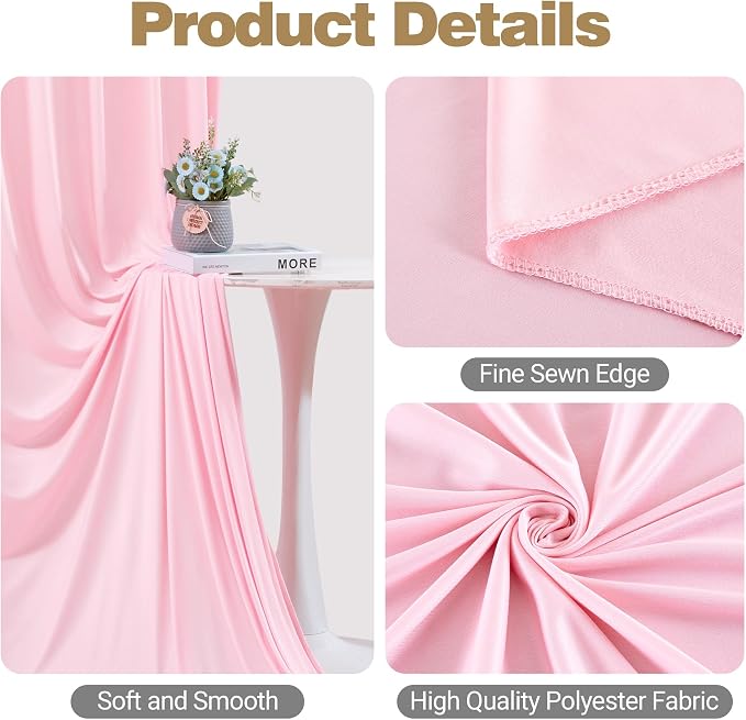 10ft x 15ft Pink Backdrop Curtain Panels for Weddings - Wrinkle-Free Polyester Photo Drapes for Birthday Party, Photography Background, Stage Decor