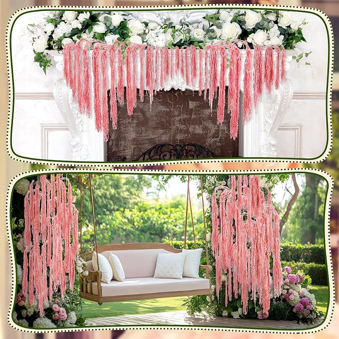 Suncalla 12 Pcs Pink Spring Natural Dried Amaranthus Hanging Flowers Amaranthus Artificial Flowers for Wedding Arch Bouquet Floral Garland Wall Home Decoration (23 Inch)