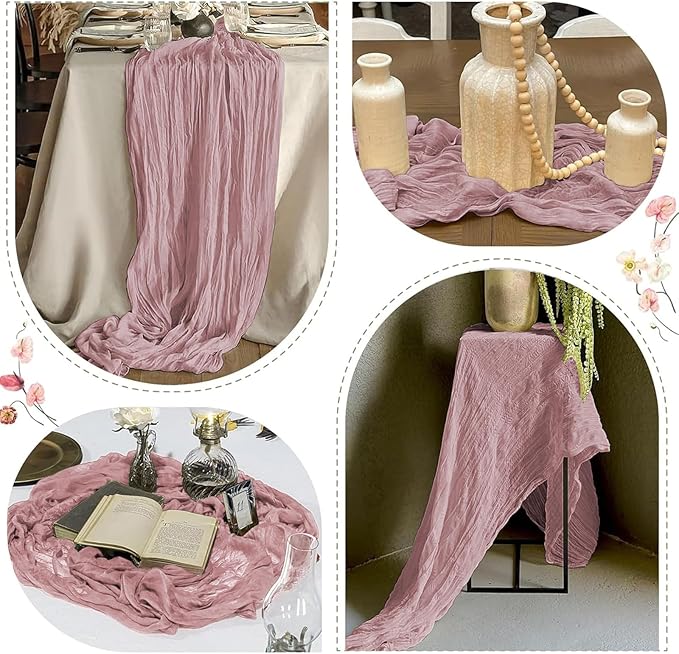 25 Pack Dusty Pink Cheesecloth Table Runner 17 x 108 Inch Gauze Table Runner Fabric Semi Sheer Cheese Cloth Table Decor Bulk for Rustic Romantic Wedding Baby Shower Table Decoration