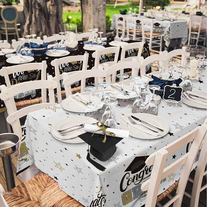 Graduation Decorations 2026 Black and Gold Grad Party Supplies with Disposable Plates, Napkins, Tablecloth, Cups and Congrats Grad Banner for 24 Guests - Graduation Party Decorations