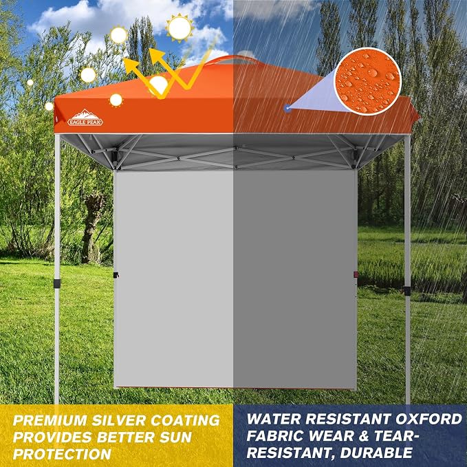 EAGLE PEAK Commercial Canopy 6.6x6.6 Pop Up Canopy Tent with 1 Sidewall, Easy Setup Heavy Duty Instant Event Shelter for Vendors & Markets, Outdoor Sun Shade, Orange