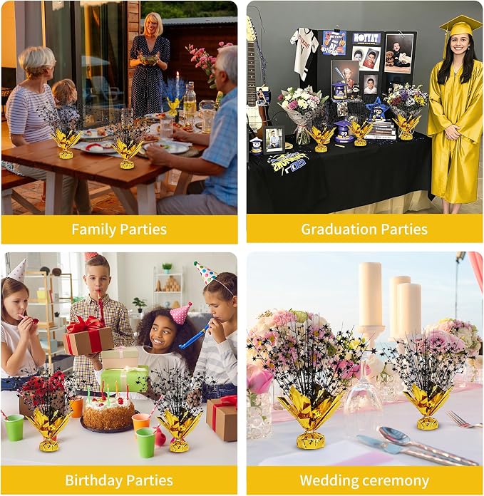 8 Pack Metallic Star Spray Centerpieces for Tables - Bulk 12.4" Foil Fountain Table Decorations for Large Events, Graduation 2026, Wedding Reception (Glod Black)