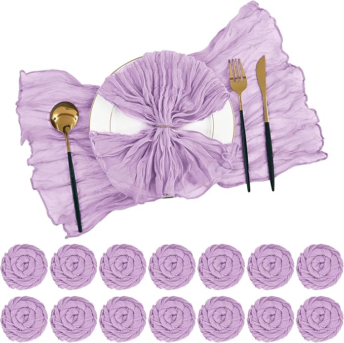 60 PCS Light Purple Gauze Cheesecloth Napkins,20x20 Inch Cotton Napkin Rustic Wrinkled Cloth Napkin Bulk Washable Dinner Table Napkins for Wedding Party Bridal Shower Baby Shower Events Decor